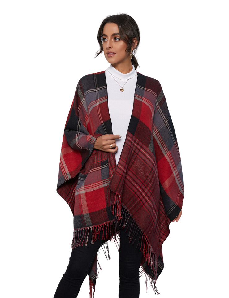 Red and Grey Plaid Wrap