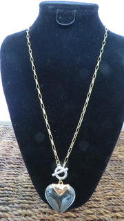 Necklace by Merx - Clear Heart with Gold Accents