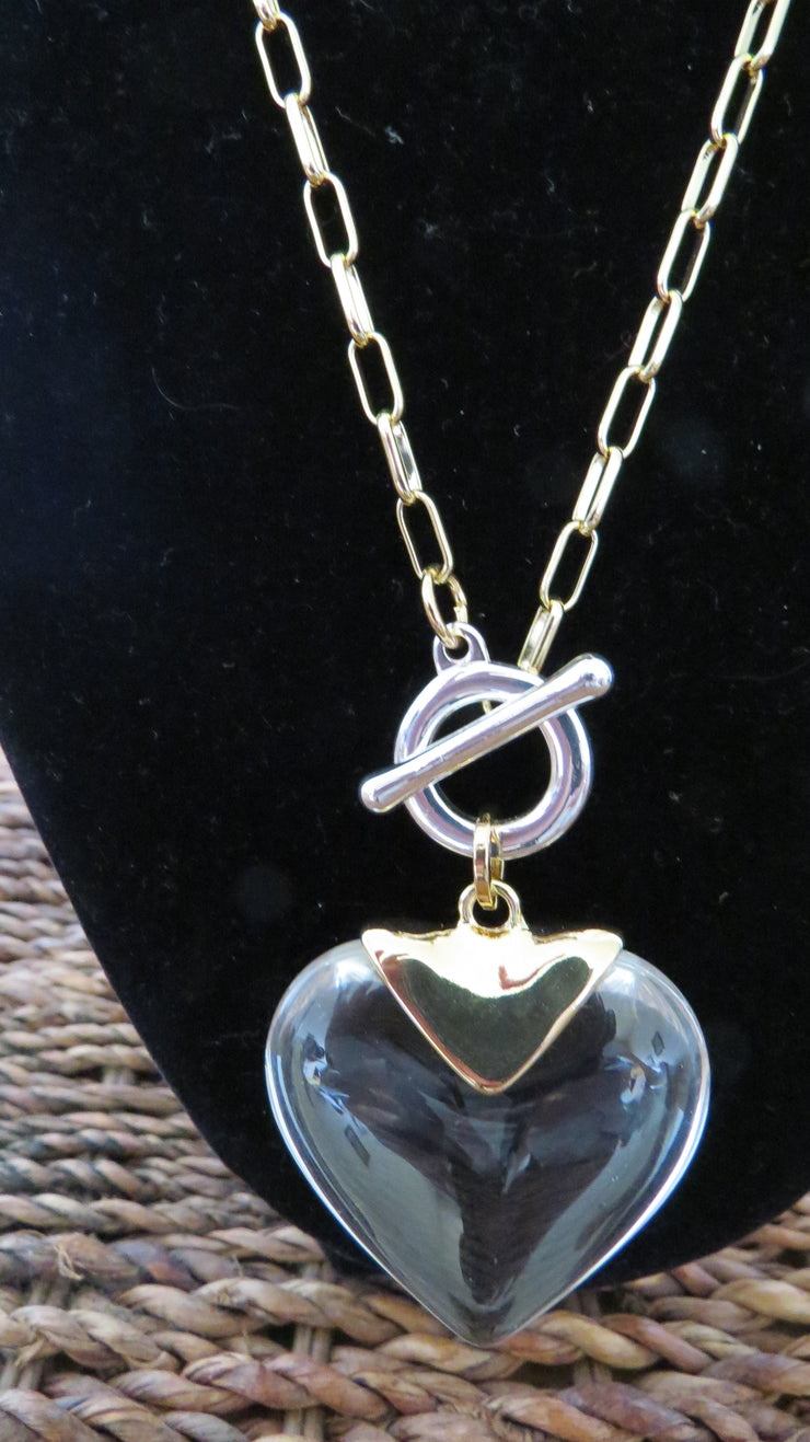Necklace by Merx - Clear Heart with Gold Accents