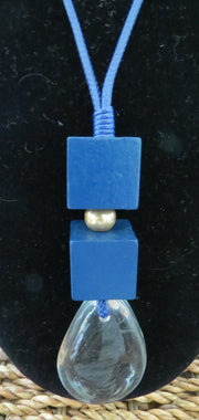 Necklace by Merx - Gold, Navy Blue Wood, Clear Resin and Navy Blue Waxed Cord
