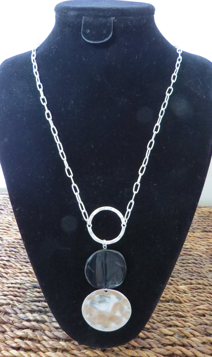 Necklace by Merx - Silver and Black Natural Stone
