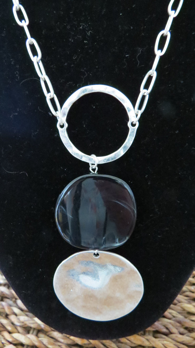 Necklace by Merx - Silver and Black Natural Stone