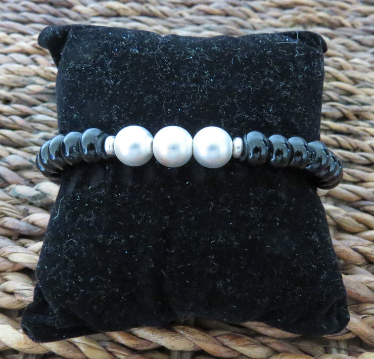 Stretch Bracelet with Black and Silver Beads