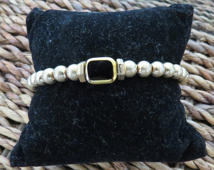Gold Stretch Bracelet with Black Stone