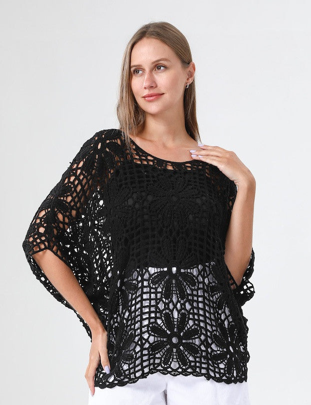 Black Crocheted Topper in Flower Pattern