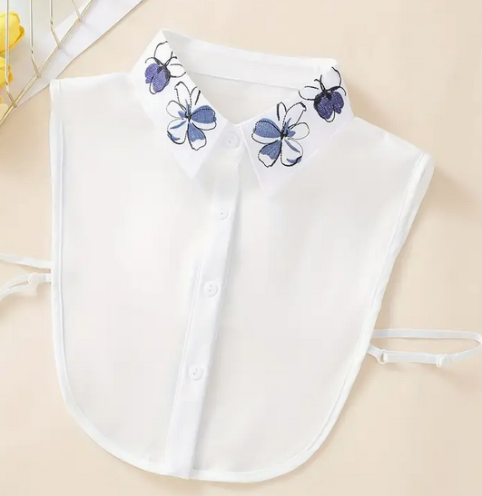 Dickie/Faux Collar - Blue Flower Embroidery