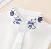 Dickie/Faux Collar - Blue Flower Embroidery