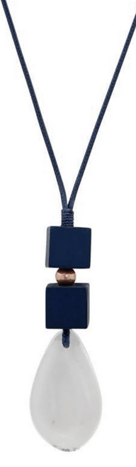 Necklace by Merx - Gold, Navy Blue Wood, Clear Resin and Navy Blue Waxed Cord