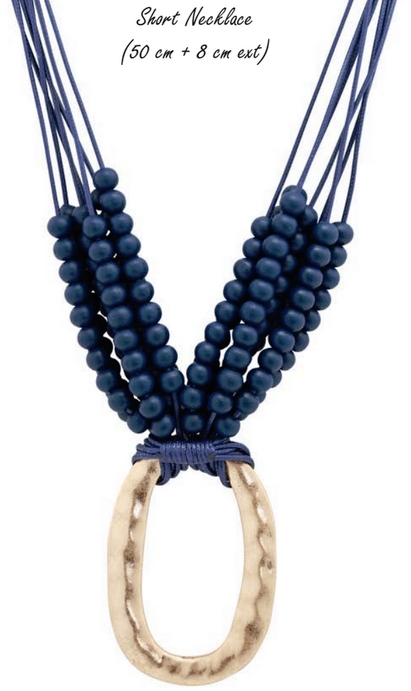 Necklace by Merx - Gold and Navy Blue Wood with Navy Waxed Cords