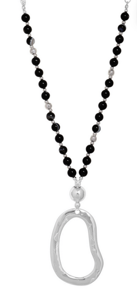 Necklace by Merx - Black and Silver Beads with Silver Pendant