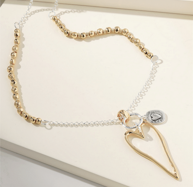 Gold and Silver Necklace with Gold Heart by Merx