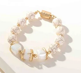 White Stones and Beads Bracelet with Magnetic Clasp