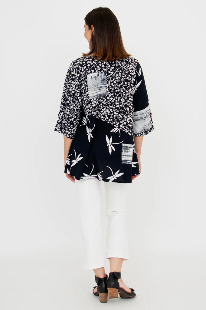 Black/White Dragonfly Blouse by Blue Sky Clothing