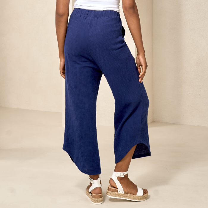 Cotton Waffle High-Low Navy Pant by Red Coral