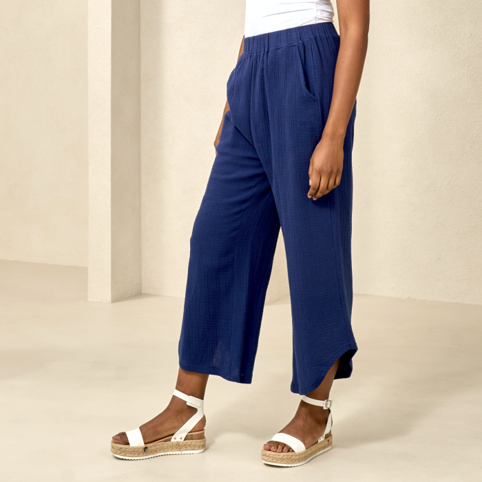 Cotton Waffle High-Low Navy Pant by Red Coral